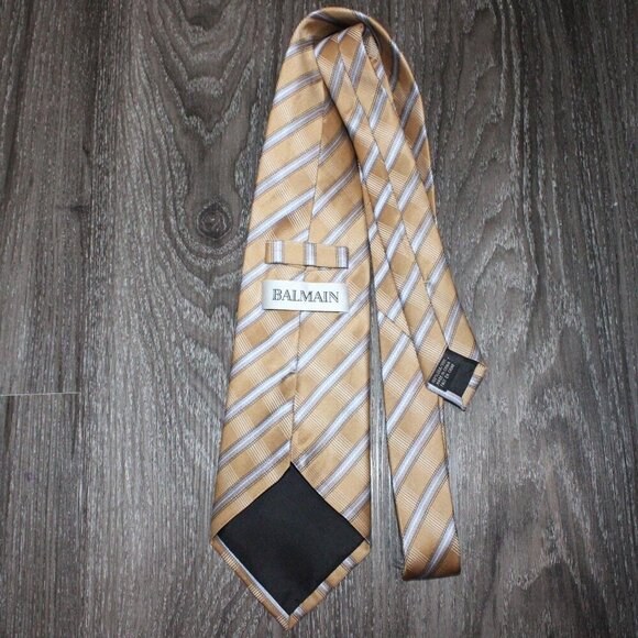Balmain Tan Striped Men's Tie 100% Silk - Picture 4 of 4